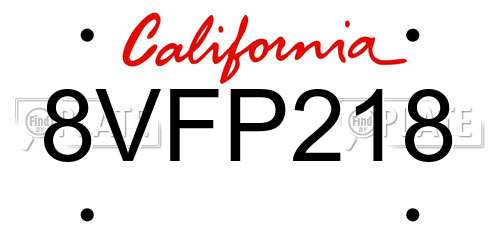 8VFP218 California License Plate