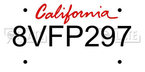 8VFP297 California License Plate