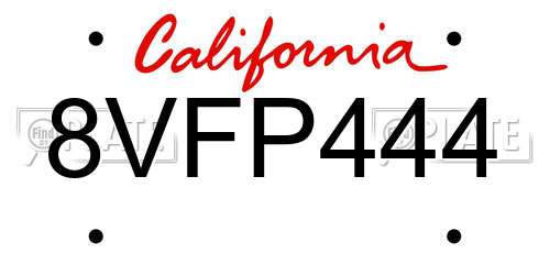 8VFP444 California License Plate