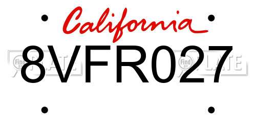 8VFR027 California License Plate