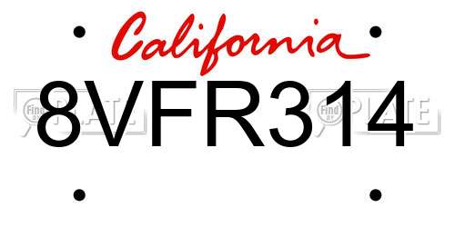 8VFR314 California License Plate