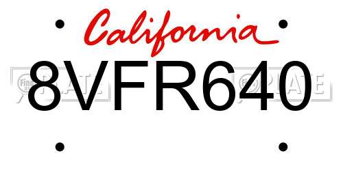 8VFR640 California License Plate