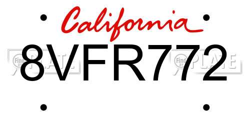 8VFR772 California License Plate