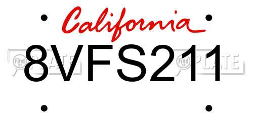 8VFS211 California License Plate