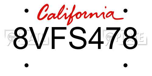 8VFS478 California License Plate