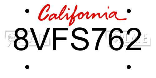 8VFS762 California License Plate