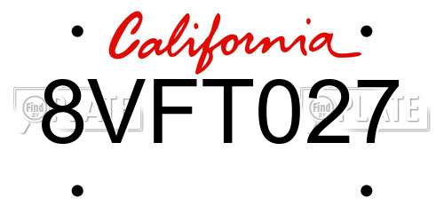 8VFT027 California License Plate