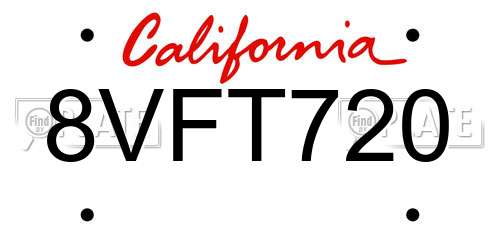 8VFT720 California License Plate