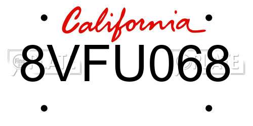 8VFU068 California License Plate
