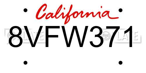 8VFW371 California License Plate