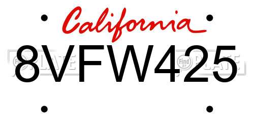 8VFW425 California License Plate