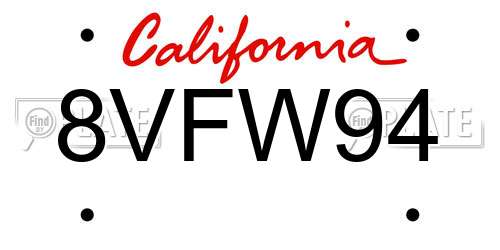 8VFW94 California License Plate