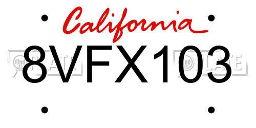 8VFX103 California License Plate
