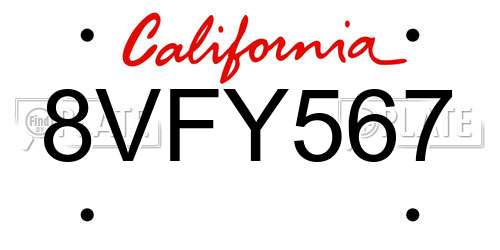 8VFY567 California License Plate