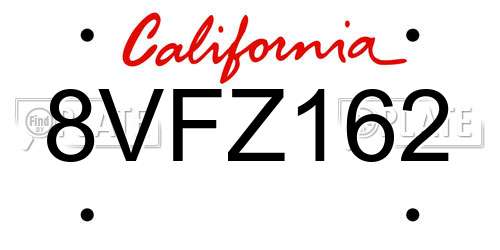 8VFZ162 California License Plate