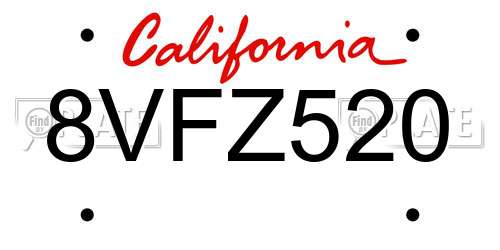 8VFZ520 California License Plate