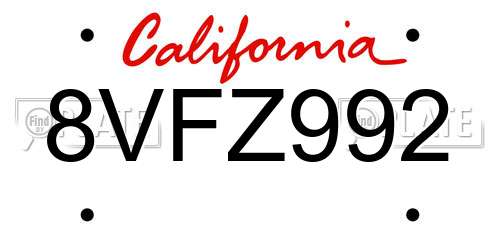 8VFZ992 California License Plate