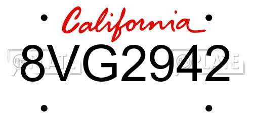8VG2942 California License Plate