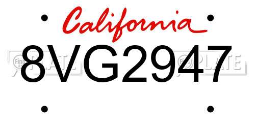 8VG2947 California License Plate