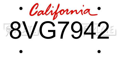 8VG7942 California License Plate