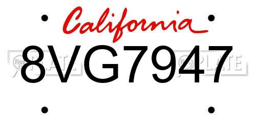 8VG7947 California License Plate