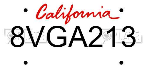 8VGA213 California License Plate