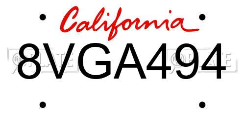 8VGA494 California License Plate