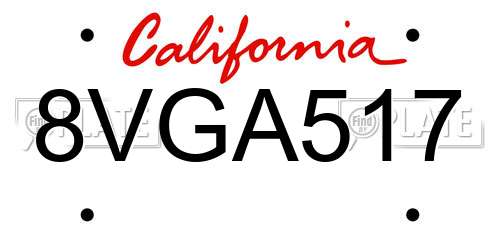 8VGA517 California License Plate