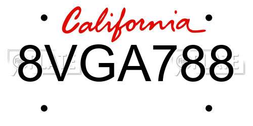 8VGA788 California License Plate