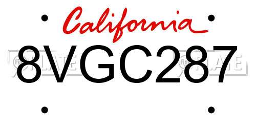 8VGC287 California License Plate