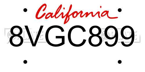 8VGC899 California License Plate