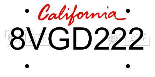 8VGD222 California License Plate