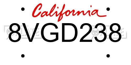 8VGD238 California License Plate