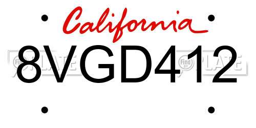 8VGD412 California License Plate