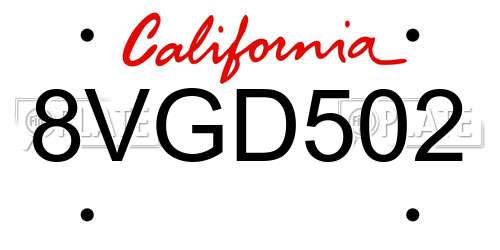 8VGD502 California License Plate