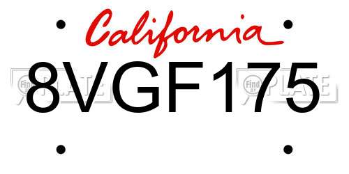8VGF175 California License Plate