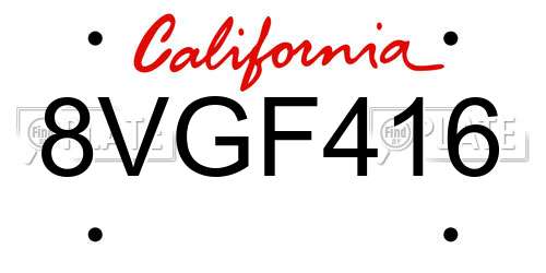 8VGF416 California License Plate