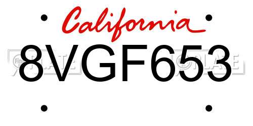 8VGF653 California License Plate