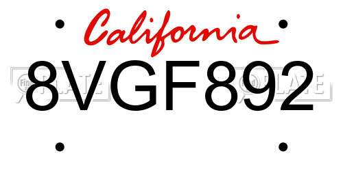 8VGF892 California License Plate