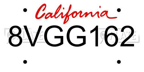 8VGG162 California License Plate