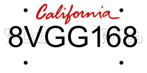 8VGG168 California License Plate