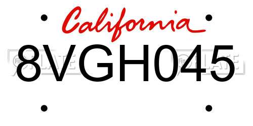 8VGH045 California License Plate