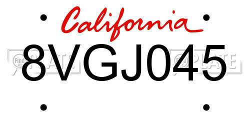 8VGJ045 California License Plate