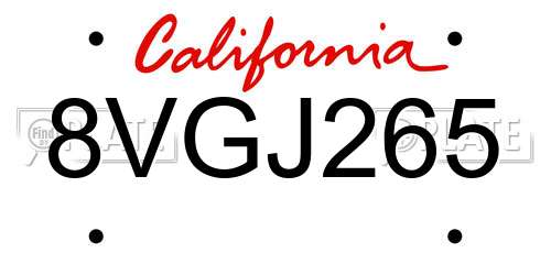8VGJ265 California License Plate