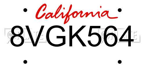 8VGK564 California License Plate