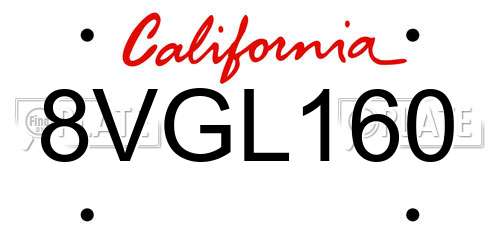 8VGL160 California License Plate