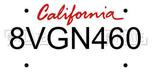 8VGN460 California License Plate
