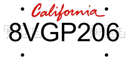 8VGP206 California License Plate