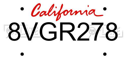 8VGR278 California License Plate