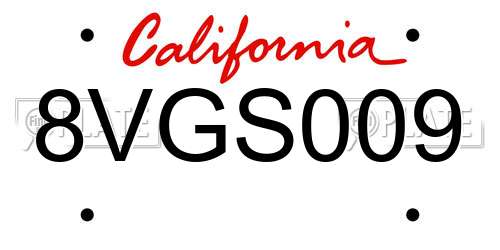 8VGS009 California License Plate
